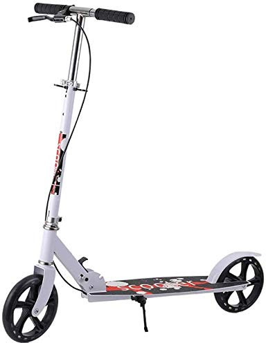 BRFDC Roller Erwachsene Big Wheels Adult Tretroller mit Handbremse - Faltbare Unisex Glider Scooters for Commuting 4 Stufen einstellbar Höhe Last 150 kg / 330 Lbs (Color : White)