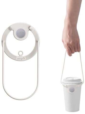 BONE Cup Tie 2, Reusable Takeout Beverage Carrier with Handle Tie, Silicone Coffee Cup Holder for to Go Cold and Hot Drinks with Self-Securing Strap - Black (White)