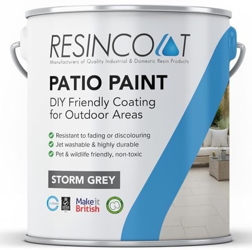 Resincoat Outdoor Patio Paint, UV & Weather Resistant, Easy to Apply Matte Finish Concrete Paint for Slabs & Flags, Storm Grey, 5KG