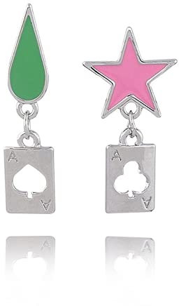 XIGAWAY Hisoka Cosplay Ohrringe Silber Legierung Tropfen Ohrringe mit Poker Design Unisex Anime Hunter X Hunter Zubehör Perfekt für Cosplay Halloween Geschenke (1 Paar), Stein