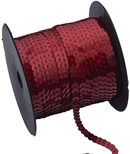 Anawakia Paillettenband 90 m Farbiges Pailletten Band 6 mm Breites Bortenband Glänzende Paillettenbänder für DIY Handwerk Bastelprojekte Tanzbekleidungen Armband Dekorationen (Dunkelrot)