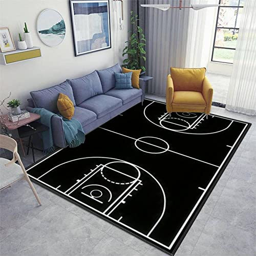 NDIEBNZLID Home Area Läufer Teppich Pad Basketball Court mit schwarzen, verdickten, rutschfesten Matten, Fußmatte, Eingangsteppich, Bodenteppich für Wohnzimmer, mehrfarbig, 120x160 cm