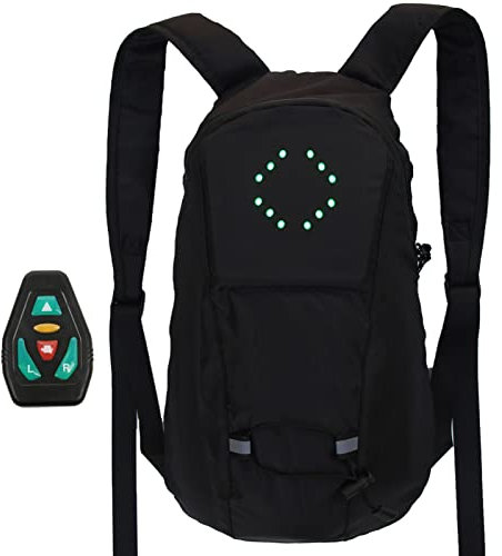 Réfléchissant Sac À Dos Vélo 15 L Sac À Dos LED Clignotant 500 MAh Cyclisme USB Rechargeable Sac Sécurité avec Signal Lumineux pour Cyclisme Courir (Noir)