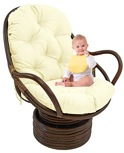 TDHLW Patio Rattan Drehstuhl Rocker Kissen Garten abnehmbare Sitzauflage Gartenmöbel Terrasse Schreibtisch Liege Schaukelstuhl Kissen,Weiß