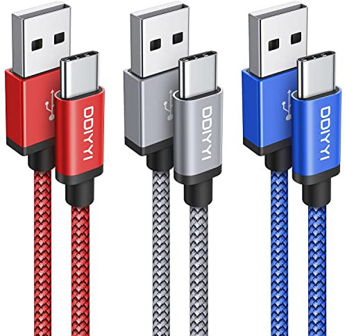 USB C Charger Cable 1M, 3Pack USB A to USB C Cable Fast Charging Nylon Braided Lead for Samsung Galaxy S25 S24 S23 S20 FE A55 A35 A15 A16, for iPhone 15, 16 Pro Max, for Pixel