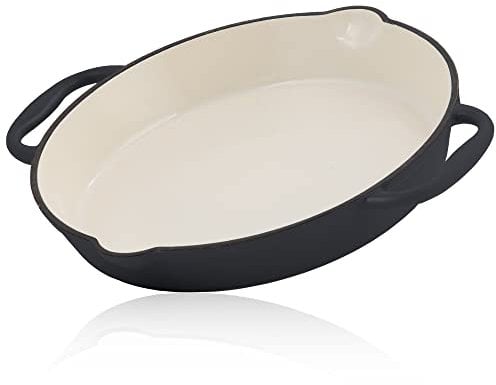 Mahlzeit Sartén Redonda de Hierro Fundido Esmaltado Blue Berry | Ø 29 cm | Sartén Parrilla con Dos Asas y Dos Picos | Sartén para Barbacoa, Cocinas de Gas, Eléctricas, de Inducción