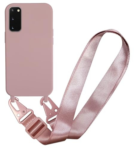 MBSLFY Handyhülle kompatibel mit Samsung Galaxy S20 Hülle mit Band, Silikon Necklace Handyhülle mit Abnehmbar Kordel Umhängen Stossfest Handy Schutzhülle für Samsung Galaxy S20, Hell Pink