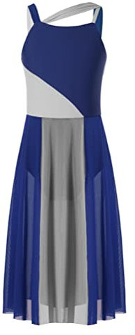inhzoy Mädchen Lyrische Tanzkleider Lange Ballettkleid Tanzbody Gymnastik Trikot Leotard mit Tüllrock Ballerina Kleid Moderne Tanz Outfits Blau 146-152