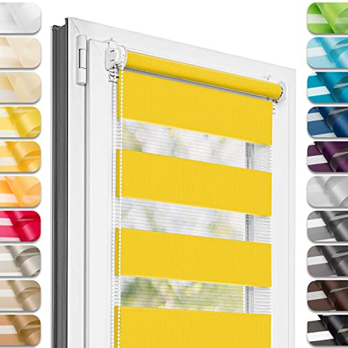 Estika Duo Rollo ohne Bohren 80 x 220 cm Zitrone, Blickdicht einstellbar | Blickdicht einstellbar, ideal für Mietwohnungen, Klemmträger für Falzstärke 15-23 mm, Montage ohne Werkzeug