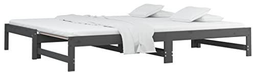 vidaXL Tagesbett Ausziehbar Sofa Gästebett Sofabett Bett Bettsofa Schlafsofa Lattenrost Ausziehbett Bettgestell Holzbett Grau 2X(80x200) cm Massivholz Kiefer