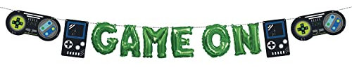 Unique 25206 - Mini-Game On-Buchstaben-Ballon-Banner-Set mit Gamecontroller-Ausschnitten – Gamer-Geburtstagsfeier – 1 Stück (1 Packung)