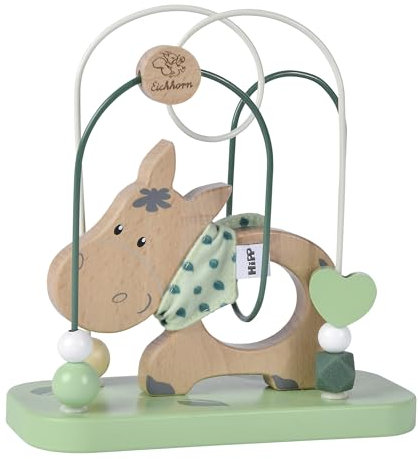 Eichhorn - Baby Hipp Motorikschleife mit 2 Schleifen und Eselmotiv, 6x18x18cm, 100% FSC Zertifiziertes Buchen- und Birkenholz, ab 1 Jahr