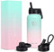 HydroPal Edelstahl Trinkflasche - 750ml, 1L, 1,2L, BPA-Frei, Kohlensäure geeignet, Isolierte flasche mit Strohhalm & 2 Deckel, Auslaufsichere Isolierflasche für Sport (Grünlich-rosa, 1000 ml)