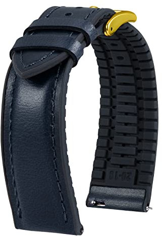 BINLUN Bracelet Montre en Cuir 22mm 21mm 20mm 19mm 18mm 16mm 14mm Cuir Ciré à l'huile et Silicone Hybrid Bracelets de Montre à Dégagement Rapide pour Homme Femme(20mm,Bleu Boucle Or)