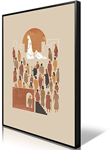 OAOPIC Poster mit schwarzem Aluminiumrahmen, Jesus, Frau, Heilung, Kleidung, Leinwand, Wandkunst, Bibelversen, Geschichte, Druck, Gemälde, religiös, christlich, Boho, minimalistisches Bild,