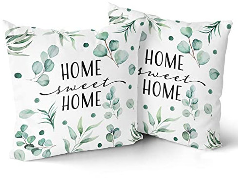 Giwawa Home Sweet Home Kissenbezüge, Set mit 2 grünen Blättern, 45,7 x 45,7 cm, Couch-Kissenbezug für Zimmer, Sofa, Stuhl, Dekoration