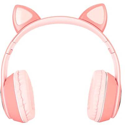 Pinkes Katzenohr-Gaming-Headset, Bluetooth-Unterstützung, Kleine Speicherkarte, Linein-Modus, Gaming-Kopfhörer, Gaming-Katzenohr mit LED-Mikrofon