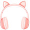 Pink Cat Ear Gaming Headset, Bluetooth Support Small Memory Card LINEIN Mode Gaming Headphone, Gaming Cat Ear with LED Microphone
