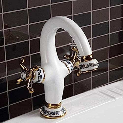 Wasserhahn, Waschtischarmaturen, Messing, Weiß, Retro-Porzellan, Badezimmer, Zweihand-Rotationskontrolle, Waschtischmischer, Wasserhahn, Kalt- und Warmwaschbecken-Mischbatterie