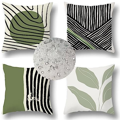 Wasserdichte Kissenbezug 45 x 45 cm 4 Stück Grün Dekorative Pillow Outdoor Kissen Wasserfest Atmungsaktiv Geometrisch Kissenbezug Werden für Sofakissen Garten Deko Schlafzimmer Couchkissen Z-8769