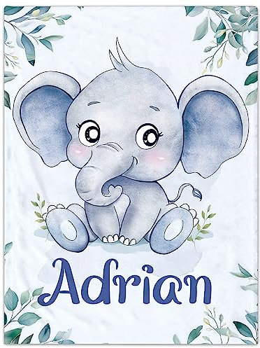 Personalisierte Babydecke mit Namen oder Wunschtext Kuscheldecke Flauschige Personalisierte Baby Geschenke Geburt Kinderdecke Namensdecke Tier Elefant Panda Besticktes Geschenk für Mädchen und Junge