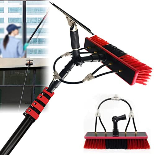 FENGSSLL Fensterputzer mit Teleskopstiel,Wasserführende Waschbürste mit Rakel,Wasser,Spezialreiniger,3.6M/5.4M/6M/7.2M/9M/11M für Solaranlagen und Fenster,18FT/5.4M