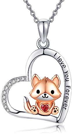 URONE Fuchs Kette 925 Silber Fuchs Anhänger Kette Herz I Love You Miraculous Schmuck Fuchs Geschenke für Damen