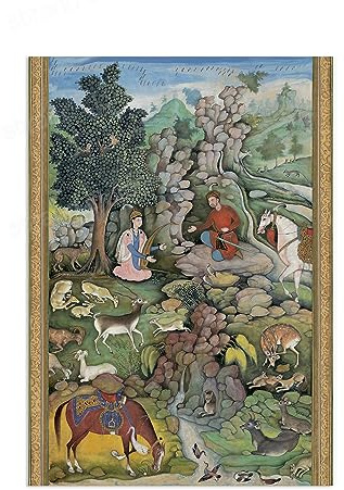 Strand Clothing Mughal persische Kunst, Vintage-Druck, Poster, Bahram Gur Dilaram, Musikmalerei, Iran (A3, ungerahmt)