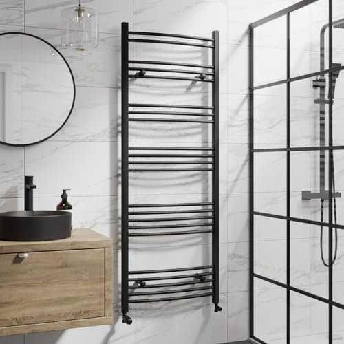 DuraTherm® 1600 x 600mm Curved Heated Towel Rail Radiator Modern Central Heating Bathroom Warmer Wall Mounted Ladder Rad, Matt Black