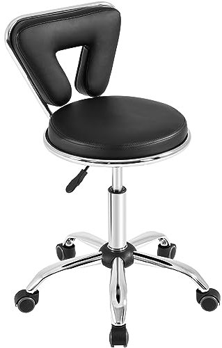 Yaheetech Rollhocker mit Rückenlehne Höhenverstellbar 46,5-61cm Drehhocker mit Rollen 360° Drehbar Bürohocker Arbeitshocker für Bar/Salon/Arztpraxis/Werkstatt