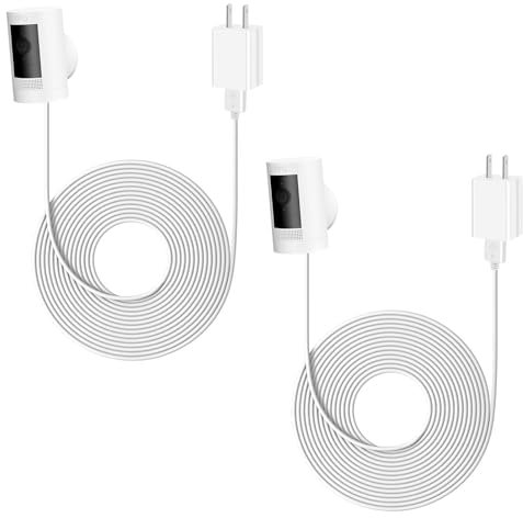 Kakajuelo Ring Camera Cable de alimentación, cargador compatible Con Ring Stick Up Cam de 2ª/3ª generación, batería de enchufe, batería de 16 pies de Largo, resistente al agua (paquete de 2)