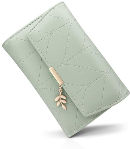 REETEE Portefeuille Femme en Cuir PU Petit Porte Monnaie Slots de Carte, Porte Feuilles pour Femme Court avec Porte-Monnaie Zippé et Portefeuilles Pochette Femme (L-Vert)