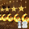 90 LED Ramadan Licht Stern Mond Lichterketten,3m Sterne Mond und Schloss Ramadan Deko Licht,Muslim Eid LED String, mit 8 Blinkenden Modi & Fernbedienung für Zuhause Garten Hochzeit Ramadan Party