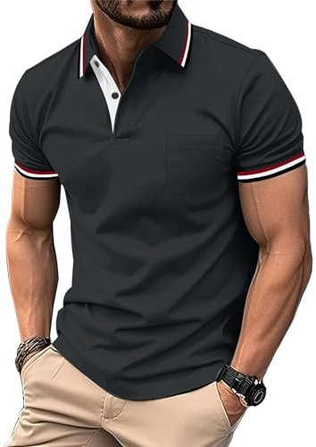 zitysport Poloshirt Herren Kurzarm Shirt Atmungsaktives Golf Polo Shirt Männer Sommer Shirts Sport Basic Slim Fit Tshirt mit Brusttasche Polohemd(Dunkelgrau-M)