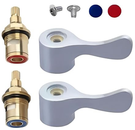 Gralara Keramik-Vorbau-Scheibenkartuschen, Ersatz-Wasserhahnventile, Vierteldrehung für Dusche, Heimwerken, tropfsicher, Waschbecken-Ventilschaft, 1 Paar mit Griffen