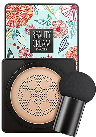 Wonderninelife Beauty Cream, Pilzkopf Luftkissen CC Creme, Beauty Linasi Clear Cover Beauty Cream, Mushroom Head Makeup Brush, Wasserdicht und Langlebig (Natur,A, B)