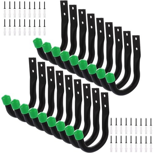 AHAQU 18PCS Heavy Duty Garage Storage Hooks, 11x9cm Utility J Hooks, Wall Mount Tool Hooks with Screws for Garage Wall, Shed, Garden Tools, Ladder, Bike, Chair- Black