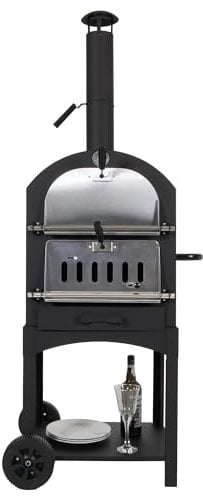 Barbacoa de carbón vegetal HWC-N15, horno para pizza, estufa de chimenea, parrilla de carbón de madera, acero negro lacado a alta temperatura