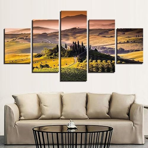 ZYCHKRL 5 Teilige Kunstdruck Leinwandbilder 5 Teiliges Wandbild Toskana in der Dämmerung Italien Kunstdruck Auf Leinwand Leinwandbilder Wohnzimmer Schlafzimmer Wandbilder Wohnzimmer Modern