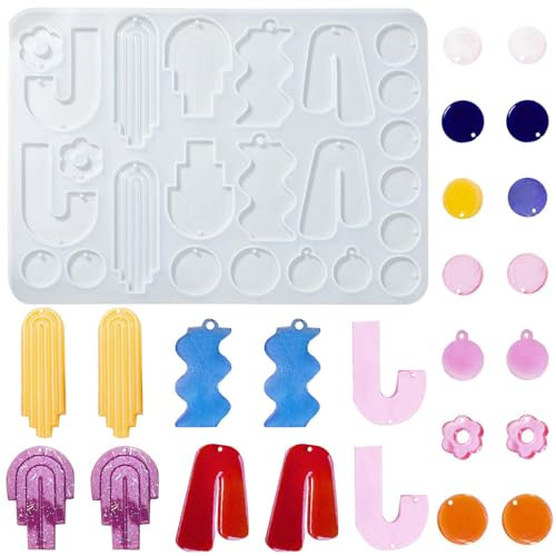 UR URLIFEHALL Lot de 5 moules géométriques en silicone en forme de fleur et vague pour fabrication de bijoux en résine pour porte-clés, collier, boucles d'oreilles
