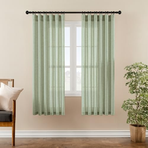 DaysU Durchsichtige Vorhänge, 183 cm Länge, für Wohnzimmer, Boho-Stil, lichtfilternd, Leinen, halbtransparent, Schlafzimmervorhänge, Vorhänge 183 cm lang, 2 Paneele Set für Badezimmer, Fenster, Küche