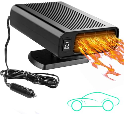 Chauffage de voiture 12 V, 150 W portable avec double chauffage et refroidissement, dégivrage rapide et désembuage pour pare-brise, universel pour camion/SUV/voiture (prise allume-cigare cigarette)