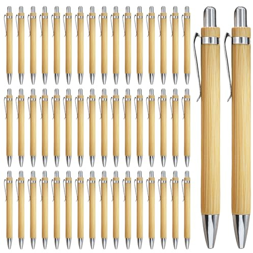 SPORWAY 50PCS Kugelschreiber: Holz Kugelschreiber Bambus Kugelschreiber Set, Holzkugelschreiber für Schreiben, Journaling, Schule, Bürobedarf, Abschlussgeschenk (Schwarz)
