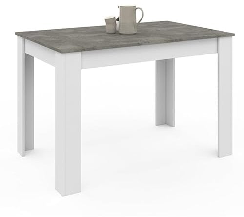 IDMarket ROZY - Mesa de comedor rectangular para 4 personas, color blanco, bandeja con efecto hormigón, 110 cm
