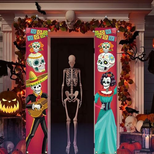 Pancarta de Halloween para Puerta - Decoraciones y Banner de Entrada para Porche