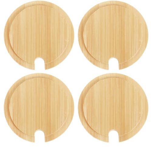sourcing map 4Pcs Bamboo Cup Lid with Spoon Hole 3.31 Inch, Wooden Cup Cover Seasoning Jar Mug Cover Coffee Mug Cover Tea Glass Cup Lid