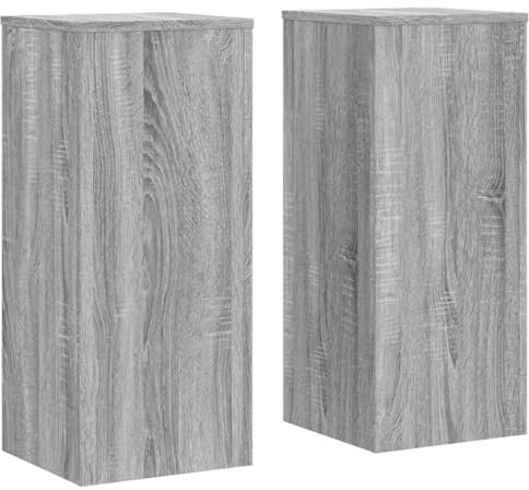 vidaXL Grey Sonoma Plant Stands – Engineered Wood – Flower Pot Holder – Modern Decorative Display Shelves – 30x30x70 cm – Set of 2