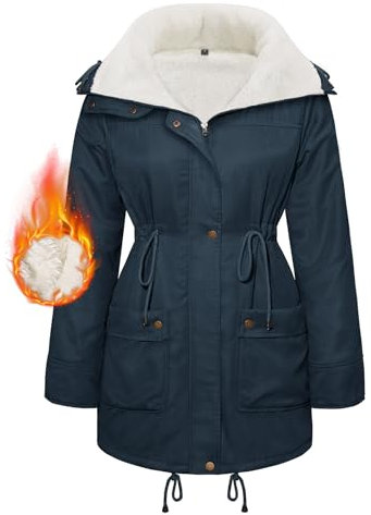 Yuson Girl Manteau Femme Veste Parka Doublée Polaire Blouson Automne Hiver Court Zippé à Capuche Veste Chaude Elégante Outercoat Epaisse Manteau Coupe-vent en Coton avec Poches(Marine, L)