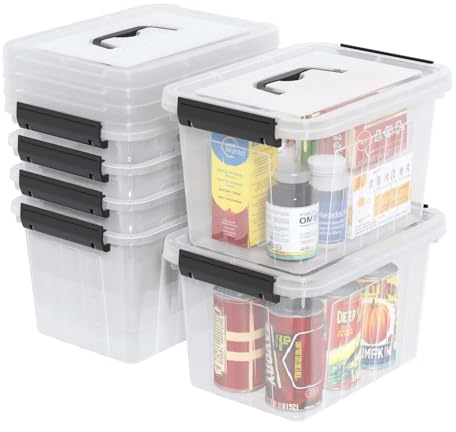 Ysmiltion 6 Litres Clear Plastic Storage Boxes with Lids & Handle, 6 Packs | Small Kitchen Storage Container