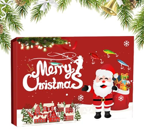 Adventskalender 2024, 24 Tage Weihnachts-Countdown-Kalender, Angelköder-Adventskalender, Angelgerät-Adventskalender, 24 Stück Angelköder Minnow Pailletten, 24 Tage Angelköder-Set